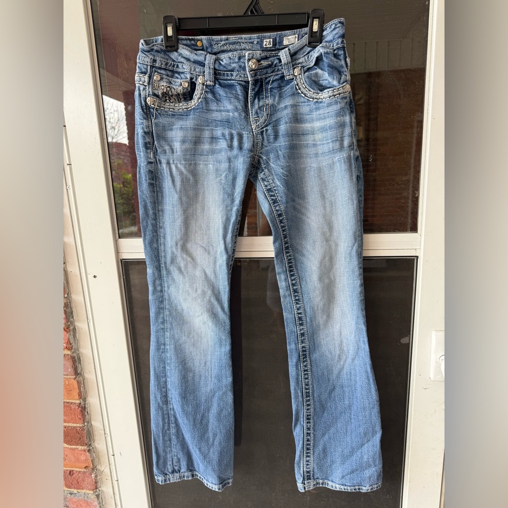 Miss Me Light Blue Boot Cut Jeans with Embellished Pockets